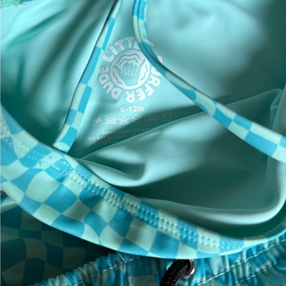 Checkered Kids One Piece Ruffle Swimsuit & Trunks - Picture 5 of 5